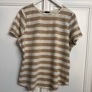 NYDJ Women’s Size XL Short Sleeve Crew Neck T-Shirt w/Cream + Tan Stripes